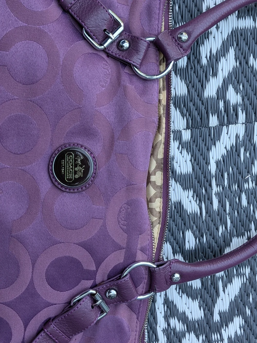 Vintage Coach Penelope Signature Shoulder Bag Plum Purple Khaki Canvas 14422